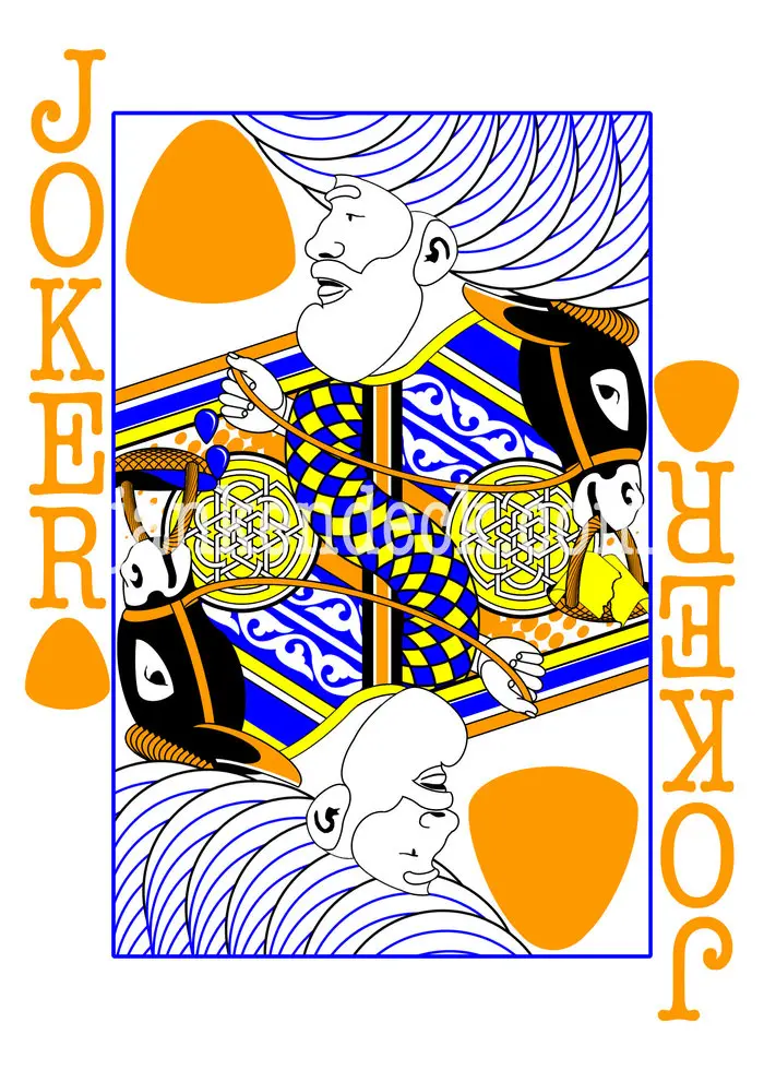 A hand-illustrated Janken Deck joker card
