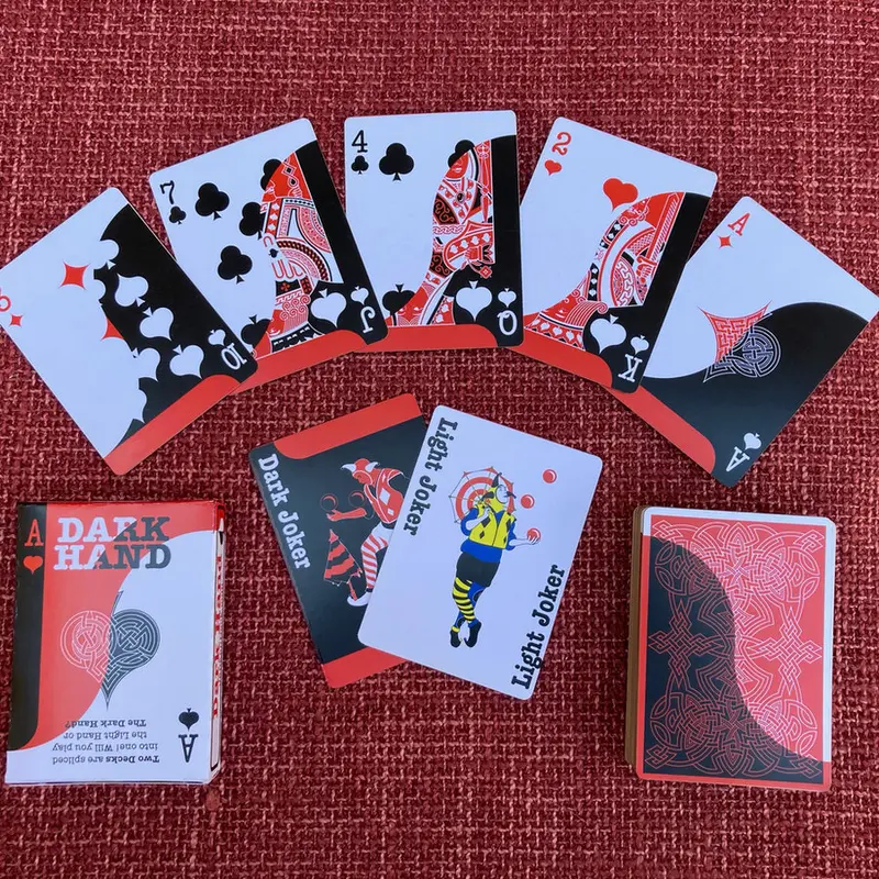 The Dark Hand Deck, light and dark cards on a red background